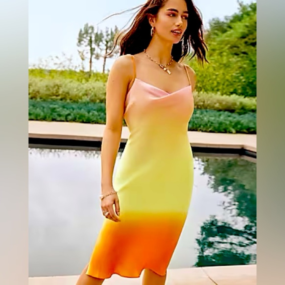 Dip dye cowl neck midi slip dress